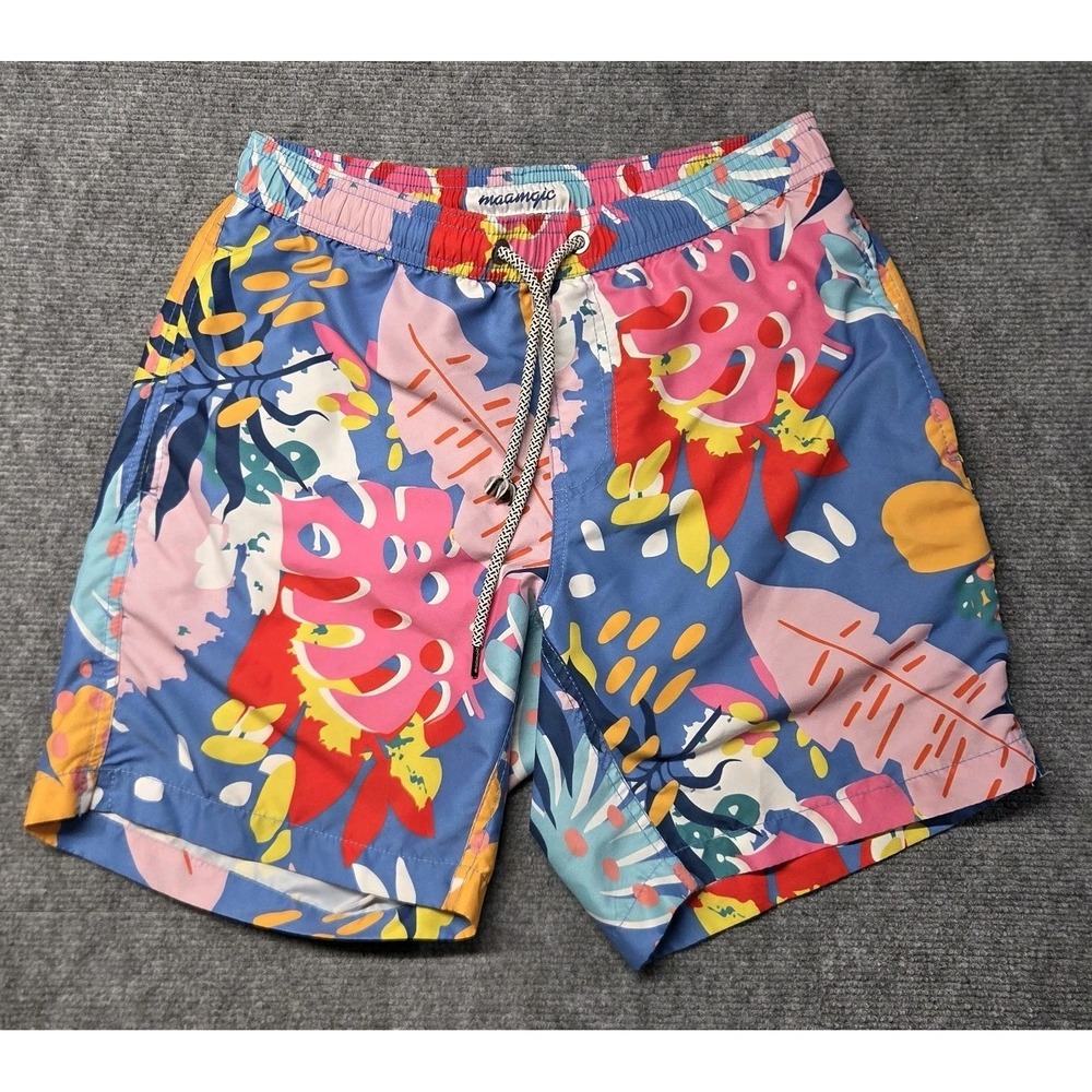 Maamgic Men's Quick Dry Swim Trunks Tropical Floral Lined Shorts L